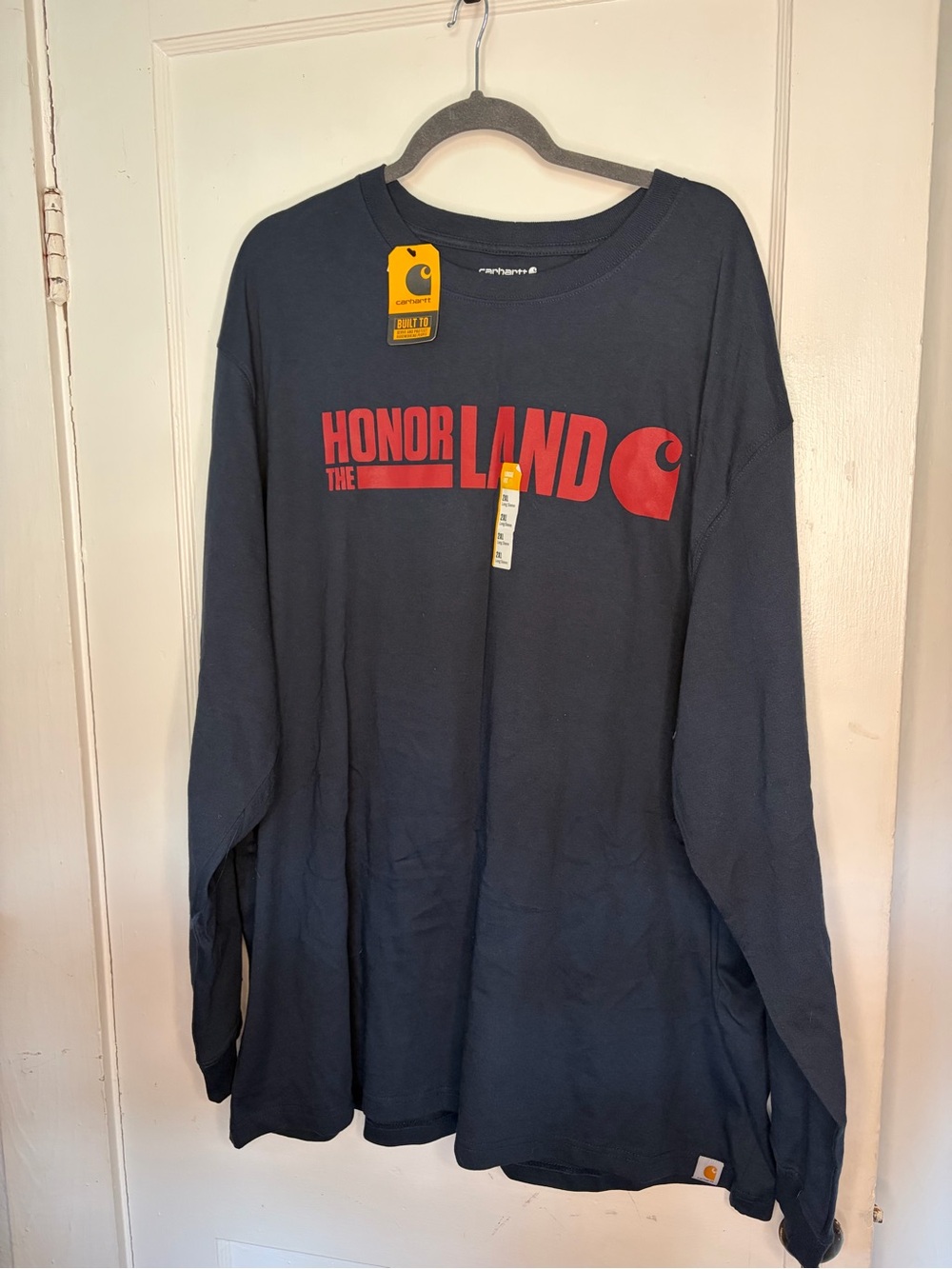 NWT Carhartt Long Sleeve Tee with Red 'Honor The Land' Print large